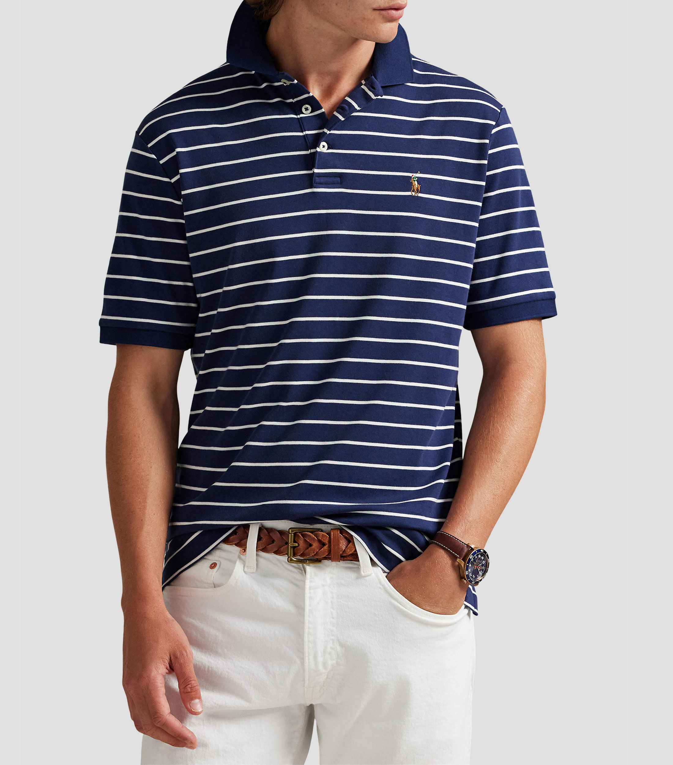 Playera tipo polo manga corta con rayas Hombre